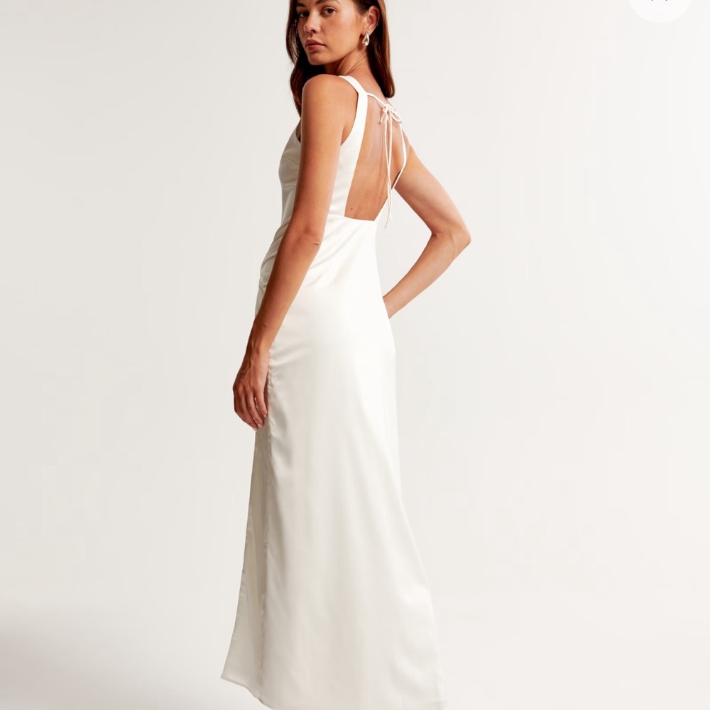 Abercrombie & Fitch Draped Wrap Skirt Maxi Dress Satin Sleeveless Slit White XL - Picture 3 of 16